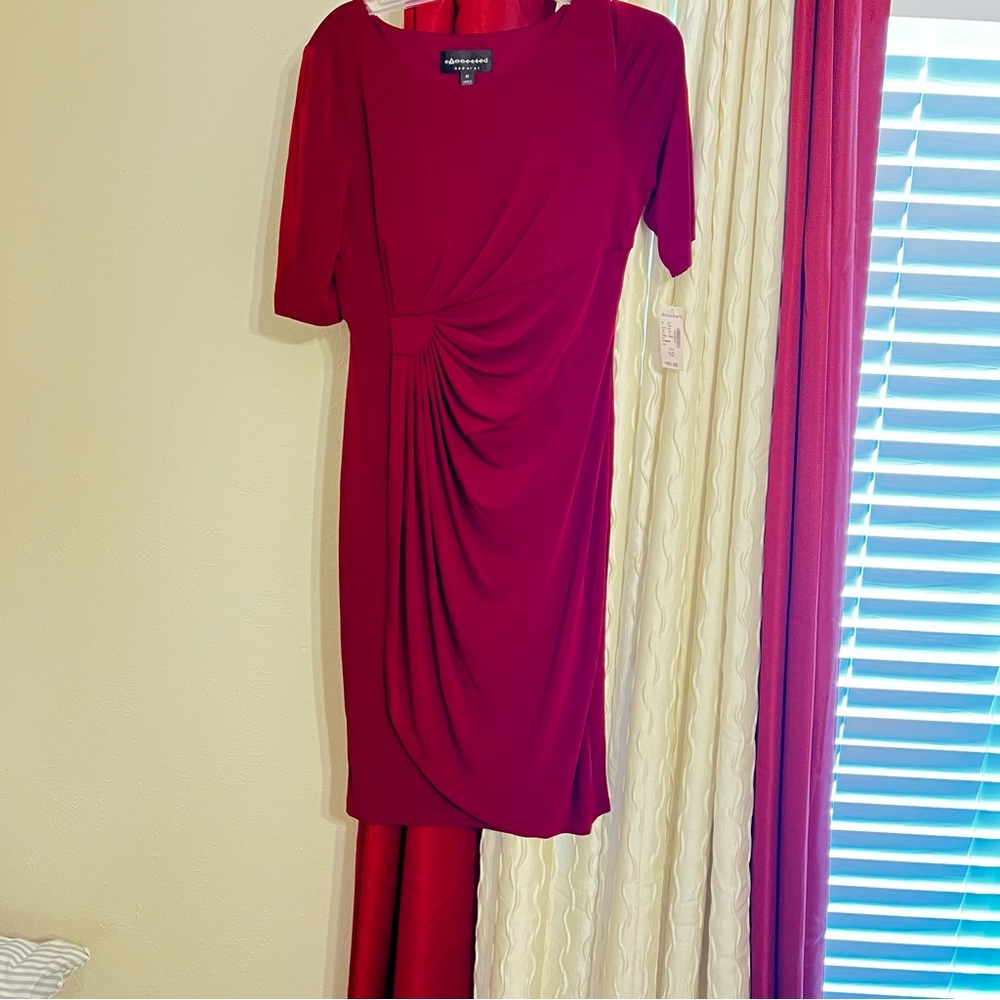Connected Apparel Burgundy Draped Midi Dress